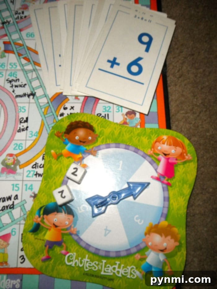 Easy and inexpensive DIY math fact games for addition, subtraction, or multiplication DIY math fact game setup with flashcards and game board