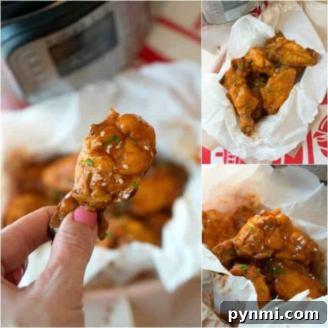 No Thawing Needed Pressure Cooker Wings 6 A plate of freshly cooked, golden-brown Instant Pot frozen wings, with a slight char from crisping.