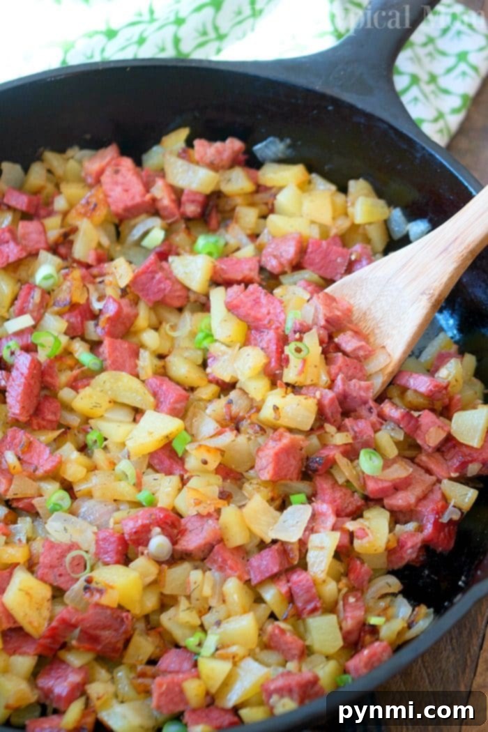 Homemade corned beef hash recipe! The traditional way which is a great hearty breakfast as well as a creamy corned beef hash that my family loves! It's a great way to use leftover corned beef after St. Patricks Day or any time of year. #cornedbeef #cornedbeefhash #homemade #stpatricksday #traditional homemade corned beef hash recipe