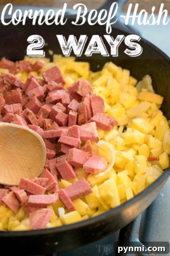 Homemade corned beef hash recipe! The traditional way which is a great hearty breakfast as well as a creamy corned beef hash that my family loves! It's a great way to use leftover corned beef after St. Patricks Day or any time of year. #cornedbeef #cornedbeefhash #homemade #stpatricksday #traditional homemade corned beef hash recipe