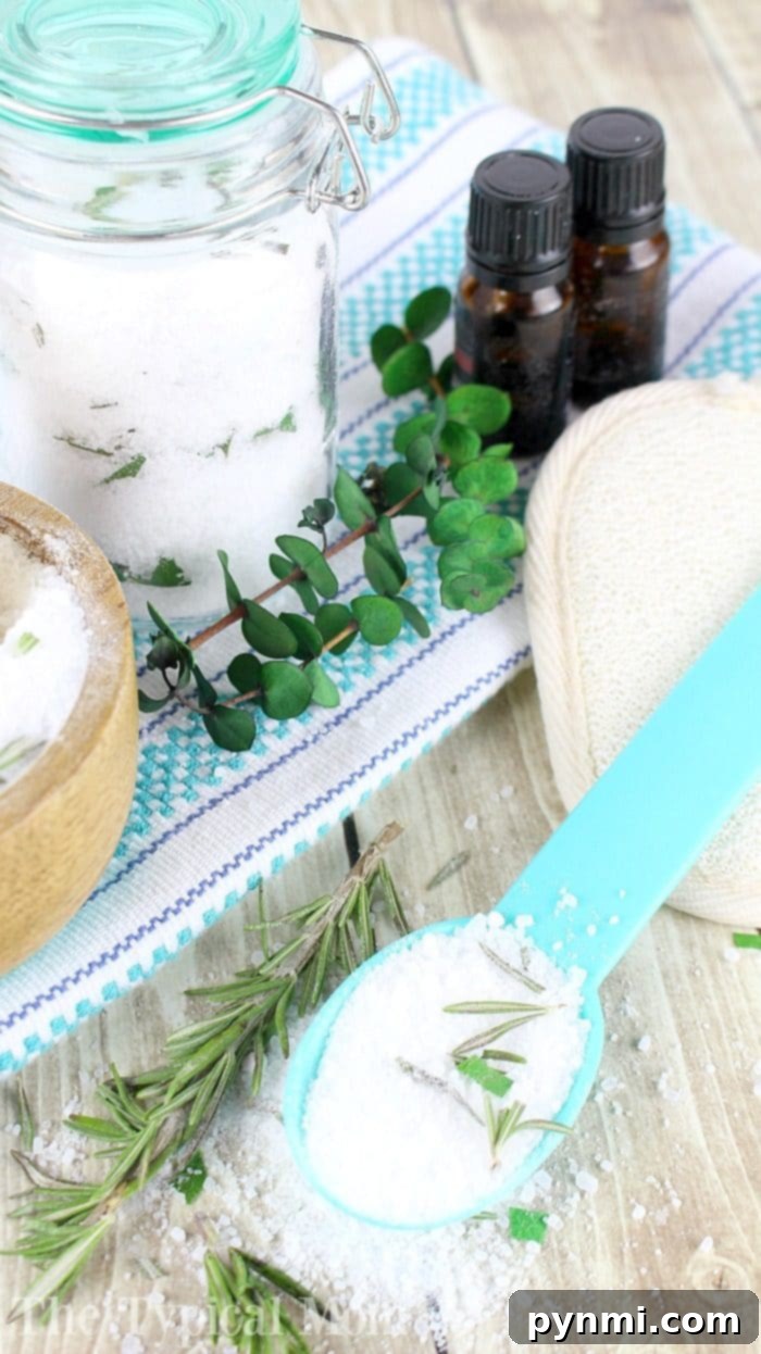 Finished Homemade Bath Salts With Essential Oils in a glass jar