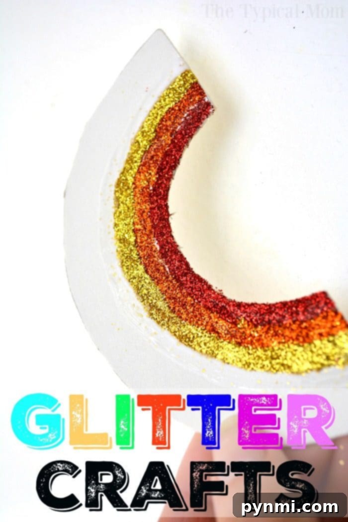Here are some easy glitter arts and crafts ideas to use in the classroom or just a fun craft for kids at home. Rainbow crafts are fun during St. Patrick's Day or any time of year and these are perfect for all ages from Kindergarten up to school age children. #glitter #crafts #forkids #rainbow #stpatricksday #wands Glitter Arts and Crafts 3