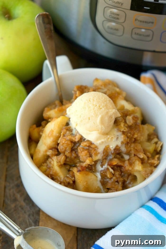 Apple Perfection, Instantly 4 A serving of Instant Pot apple crisp topped with whipped cream.