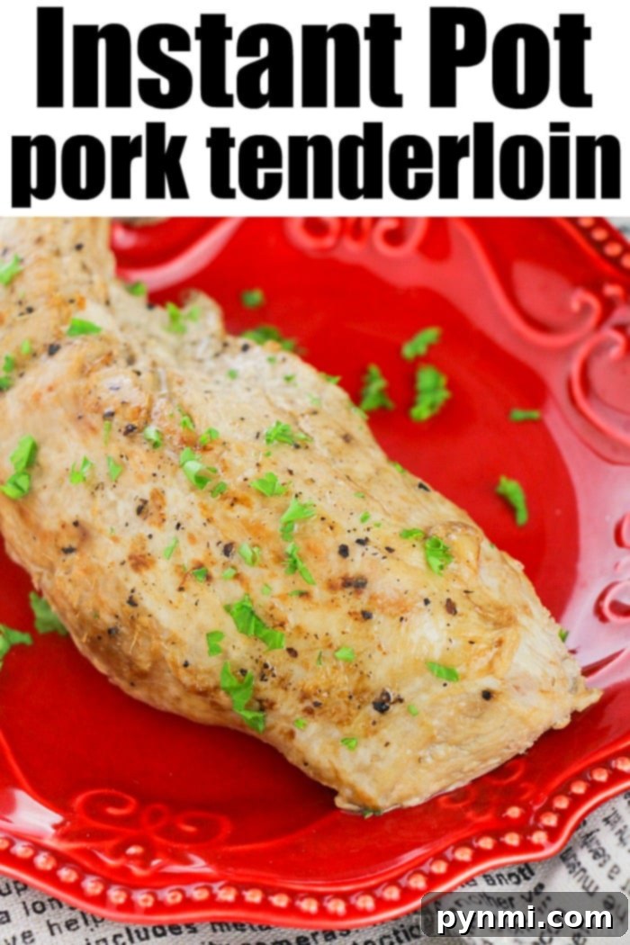 Easy Instant Pot Pork Tenderloin served with gravy and fresh herbs.
