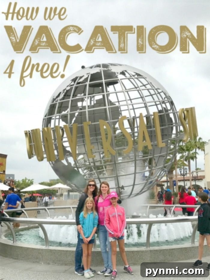 Happy family enjoying a free vacation, possibly at an amusement park or beach, funded by smart saving strategies.