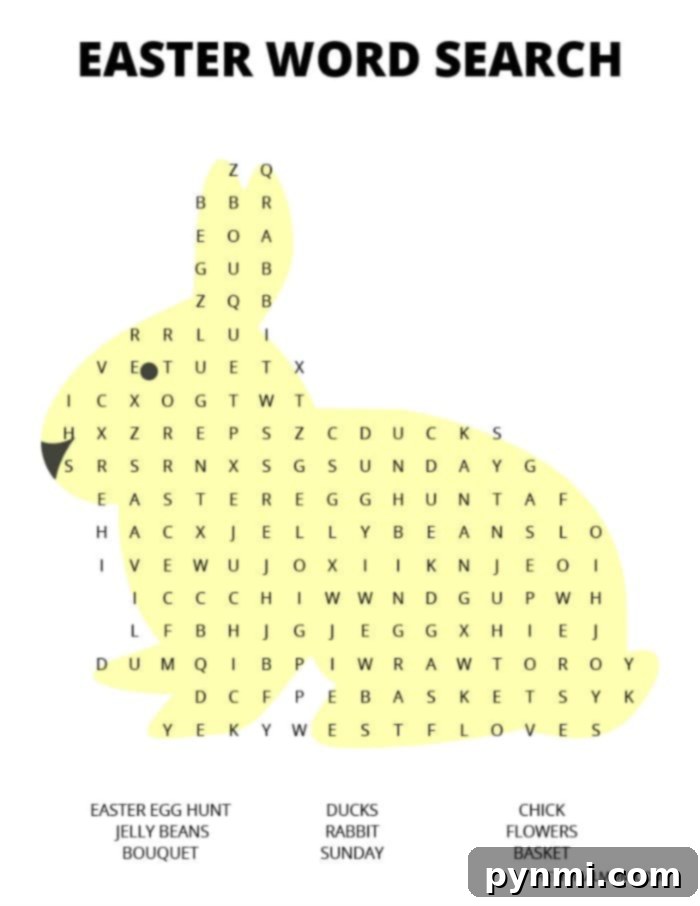 Challenging Easter Word Search for Kids An Easter bunny themed word search puzzle for kids.