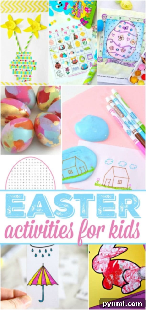 Variety of Fun Easter Activities for Kids A collection of diverse and engaging Easter activities for children, showcasing crafts and games.