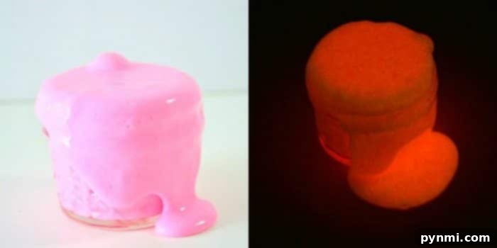 Light Up Your Slime in the Dark 2 Children's hands playing with glow in the dark slime, showcasing its texture and vibrant color.