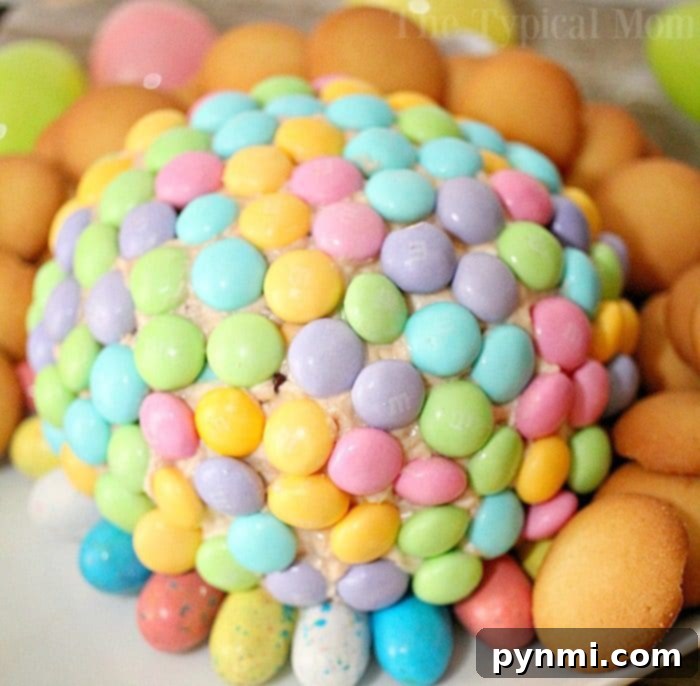 Sweet Easter Candy Cheese Ball 3 Holiday Cheese Ball with crackers and fruit dippers