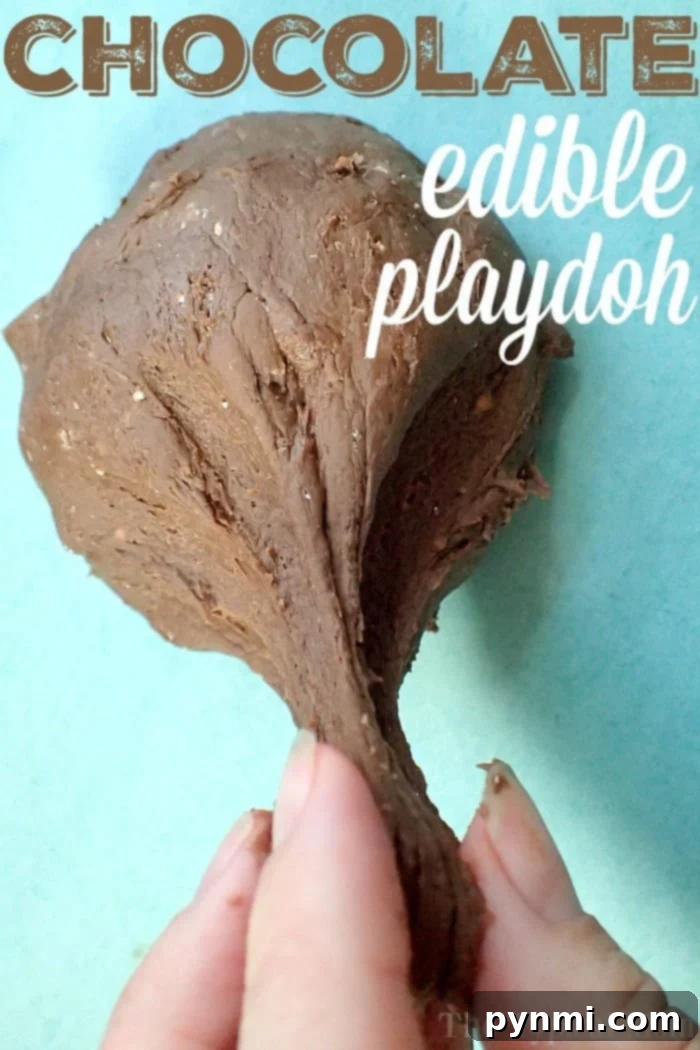 This is how to make edible chocolate playdough or any other flavor for that matter! It's a fun kids activity to do during the summertime or on the weekend and great for toddlers since it is non toxic. Playdoh is fun and this easy recipe takes only 3 ingredients. Stores for days for endless fun for all ages. #edible #chocolate #playdough #playdoh #dough #slime #recipe #easy #safe #kid Chocolate Playdough