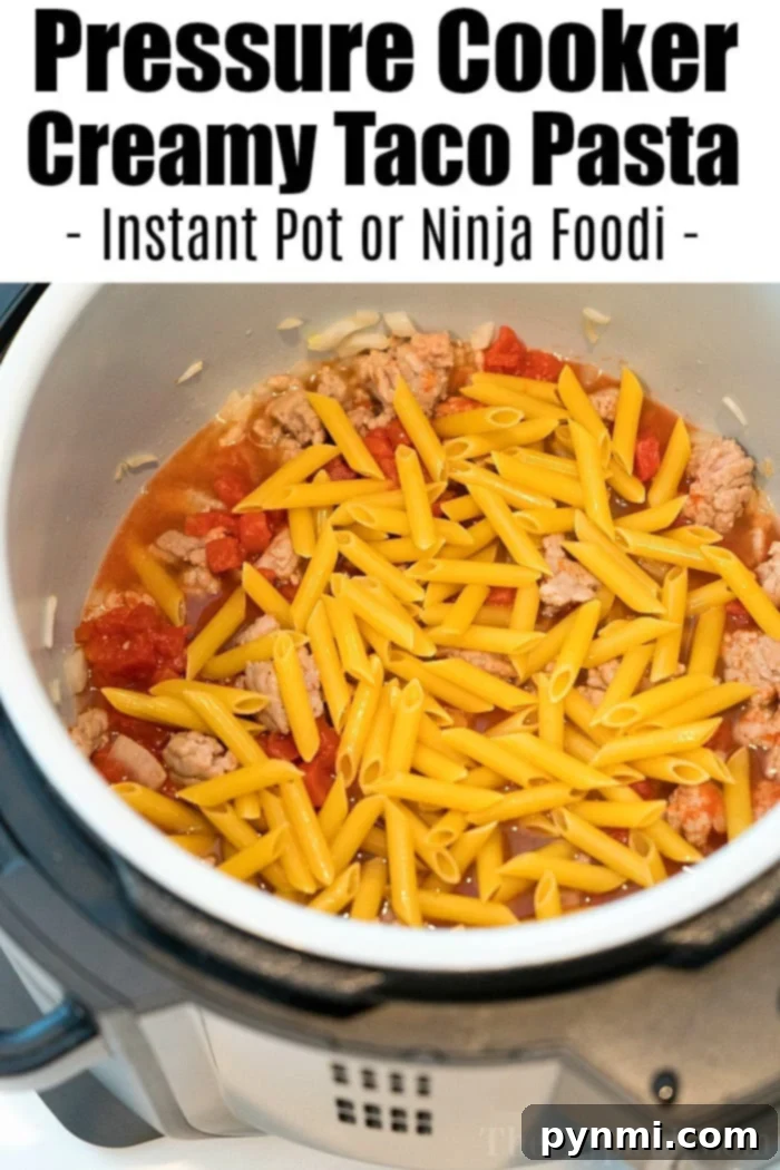 A serving of creamy pressure cooker taco pasta in a bowl.