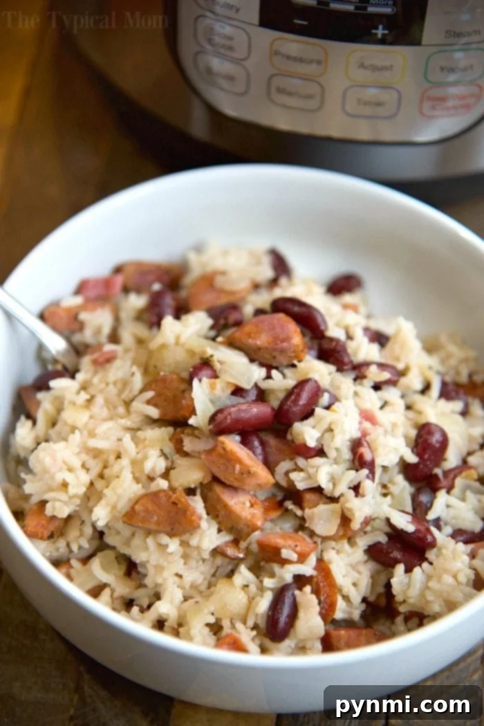A comforting bowl of Instant Pot red beans and rice, garnished with fresh cilantro, offering a hearty and budget-friendly meal option