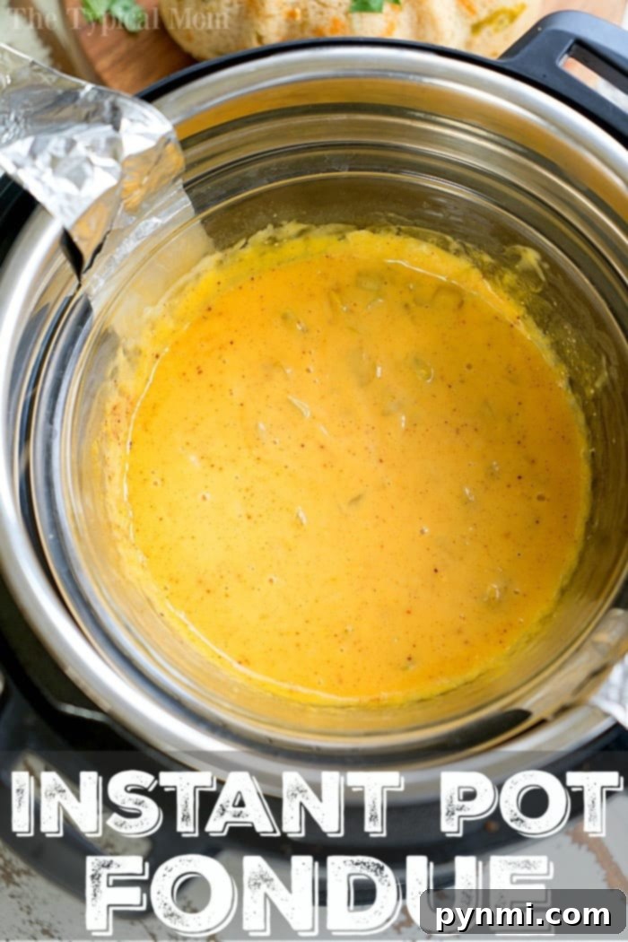 A vibrant cheese fondue with various dippers, including broccoli and bread, ready for enjoyment.