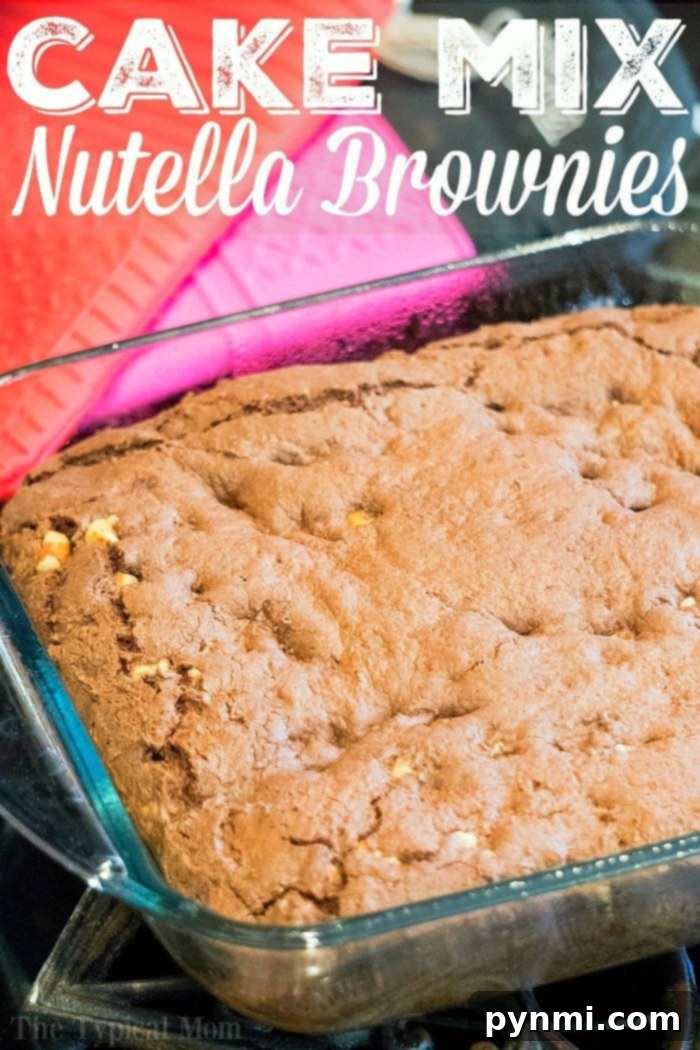 Brownies from cake mix Devils food variety are amazing. If you've never made Nutella brownies out of cake mix let me show you what you've been missing! #cakemix #brownies #nutella Fudgy brownies made from Devil's Food cake mix, perfectly cut into squares.