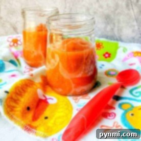 Two jars of delicious orange baby food rest on a colorful towel with a red spoon, freshly crafted using an Instant Pot for optimal flavor and nutrition.