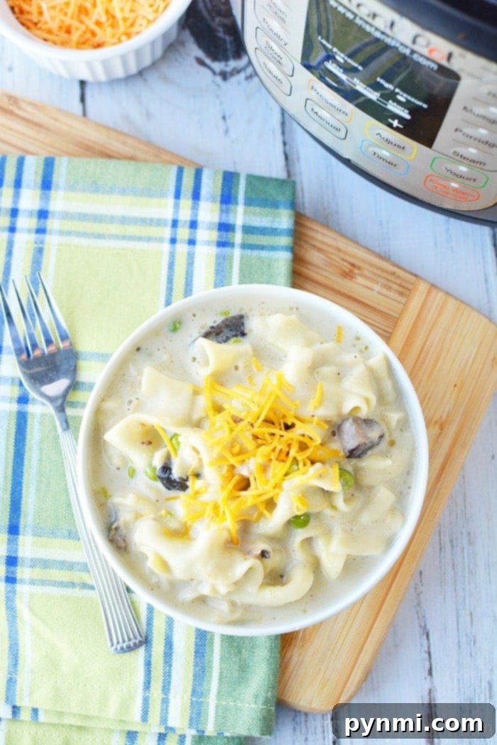 Pressure Cooker Tuna Noodle Casserole served in bowls with a garnish