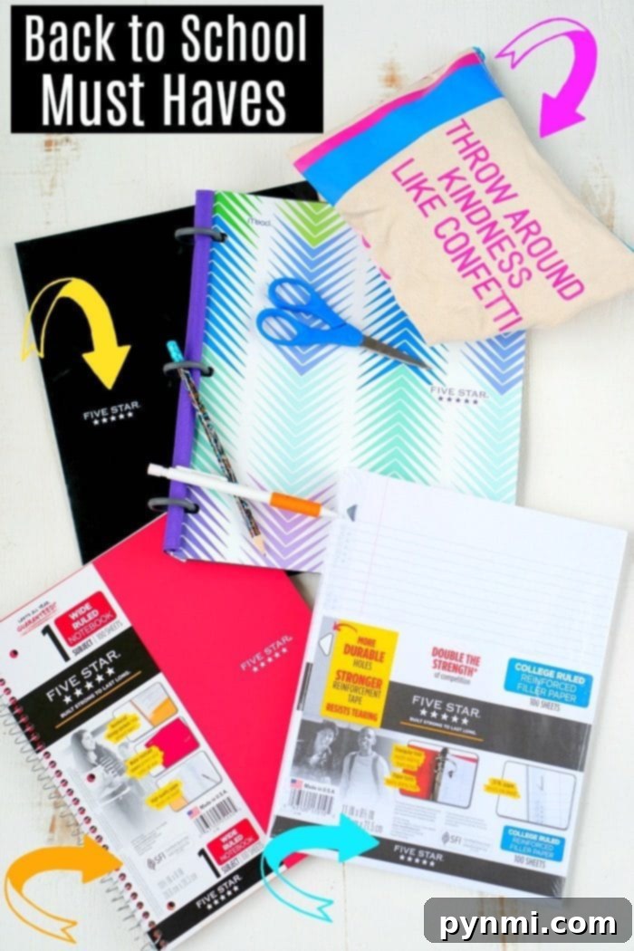 New school year supply must have for teens, tweens, and elementary school students. What's necessary, what will keep them organized and what's cool to have! #school #backtoschool #printables #supply #list #new Bold and colorful school supplies chosen by a student