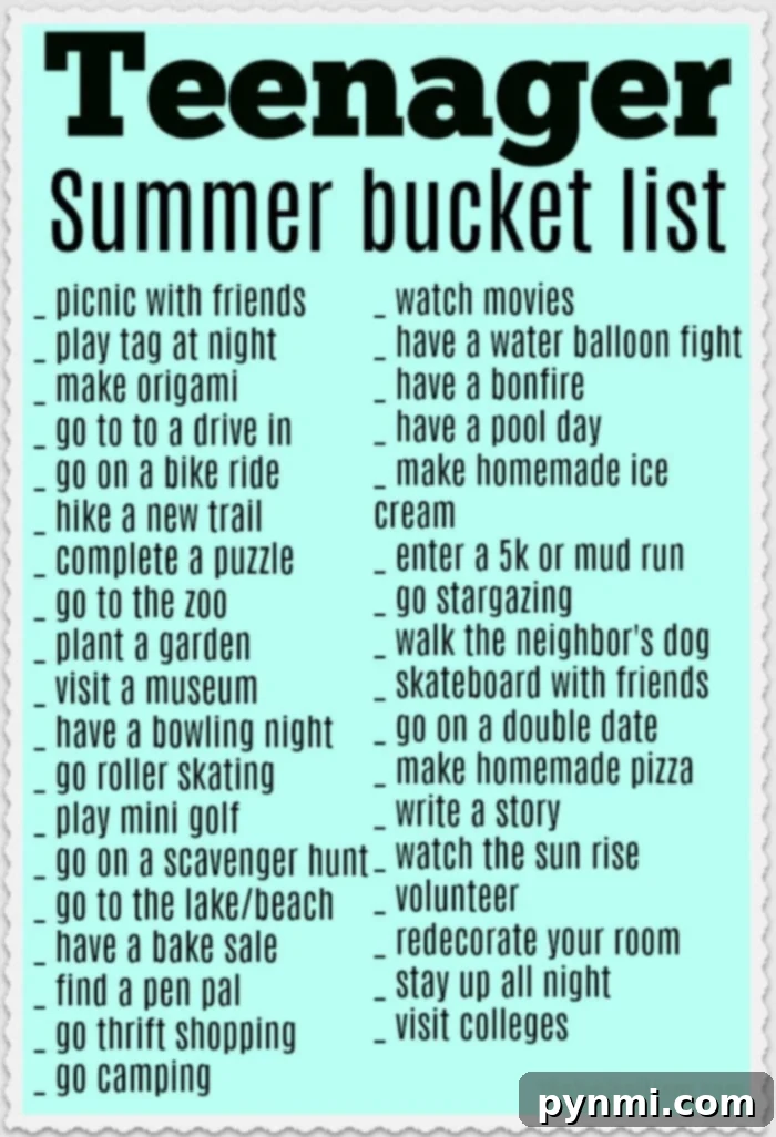 Epic Summer Ideas for Teens 4 Teen summer bucket list printable