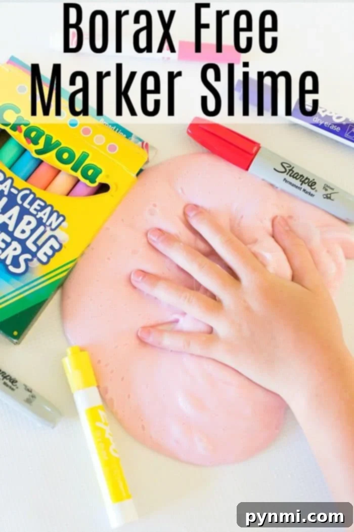 Easy homemade slime made with hand soap and colorful markers, a vibrant, borax-free recipe perfect for kids' sensory play.