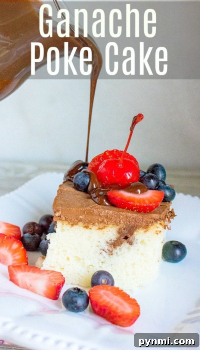 how to make a poke cake - A close-up of a chocolate poke cake, garnished with chocolate shavings, highlighting the deep, infused flavor.