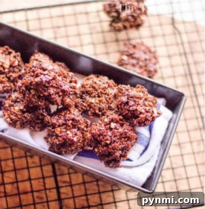 Delicious no bake chocolate oatmeal cookies ready to eat.