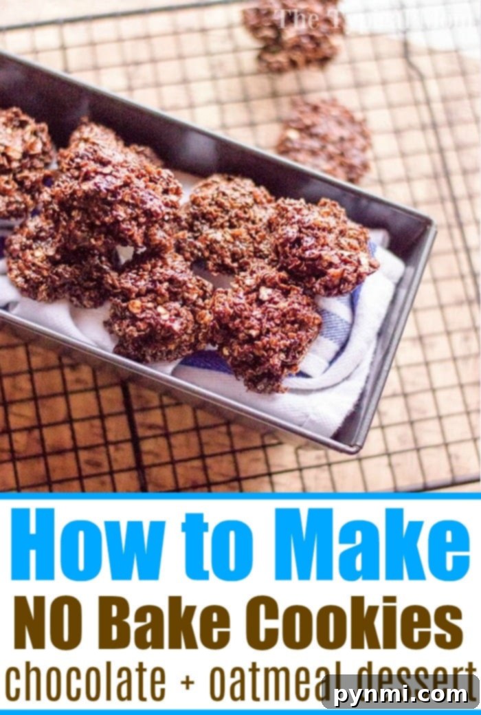 Close-up of perfectly set chocolate no bake cookies.