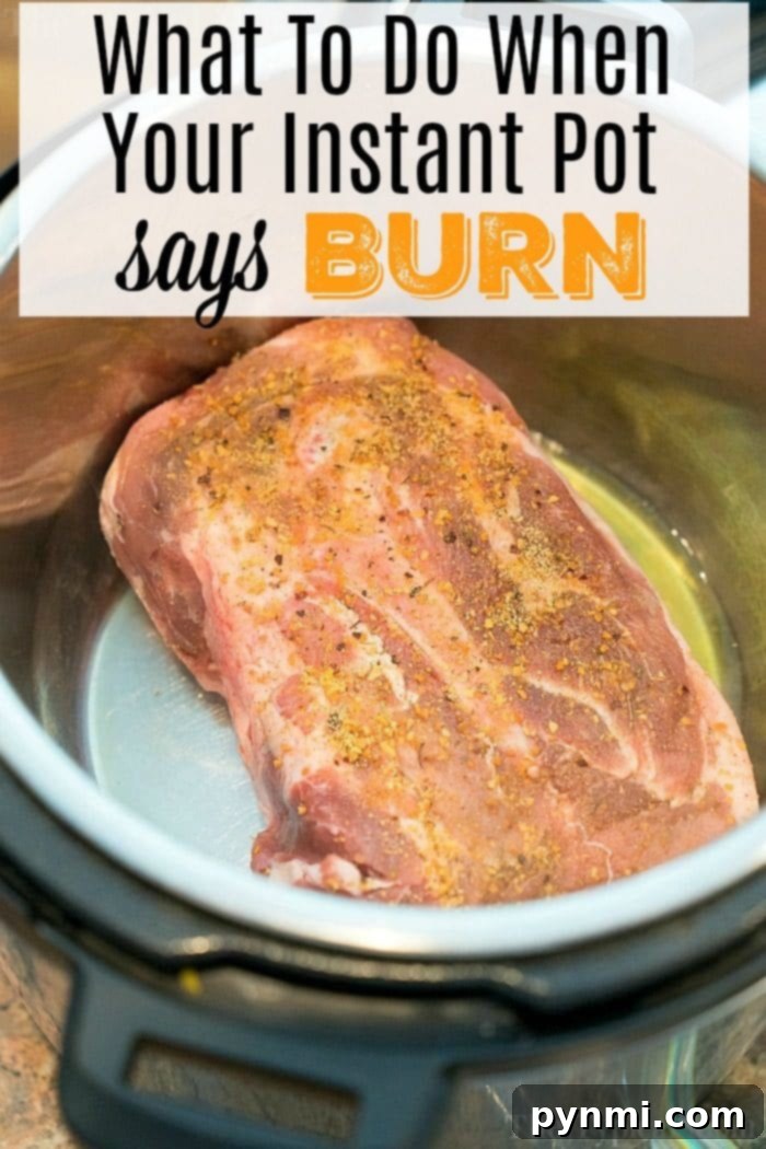 Overhead view of an Instant Pot with ingredients, highlighting how to prevent the burn message through proper technique.
