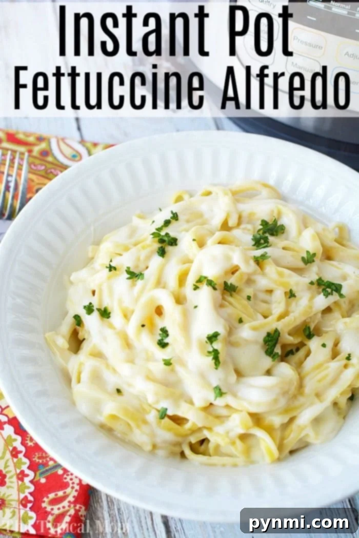 This Instant Pot fettuccine alfredo recipe is easy to make and a creamy buttery dinner your whole family is sure to love. Inexpensive pressure cooker meal. #instantpot #instantpotrecipes #alfredo #fettuccinealfredo #pasta #easy Instant Pot Fettuccine Alfredo