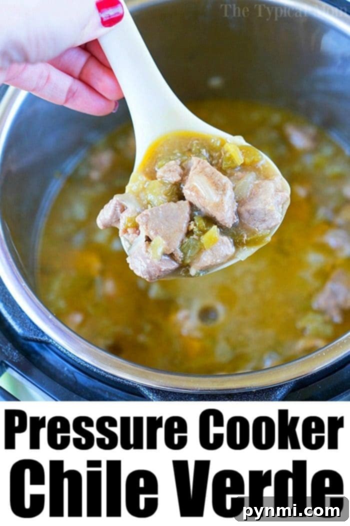 Pressure cooker chili verde with tender pork and chiles in an Instant Pot or Ninja Foodi