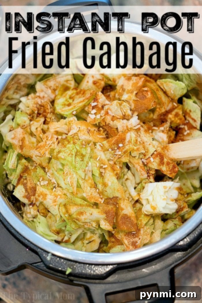 Pressure cooker fried cabbage is amazing! If you love cabbage and bacon you will enjoy this. Love my Instant Pot! #instantpot #instantpotrecipes #pressurecooker #bacon #friedcabbage #cabbage #thetypicalmom fried cabbage recipe