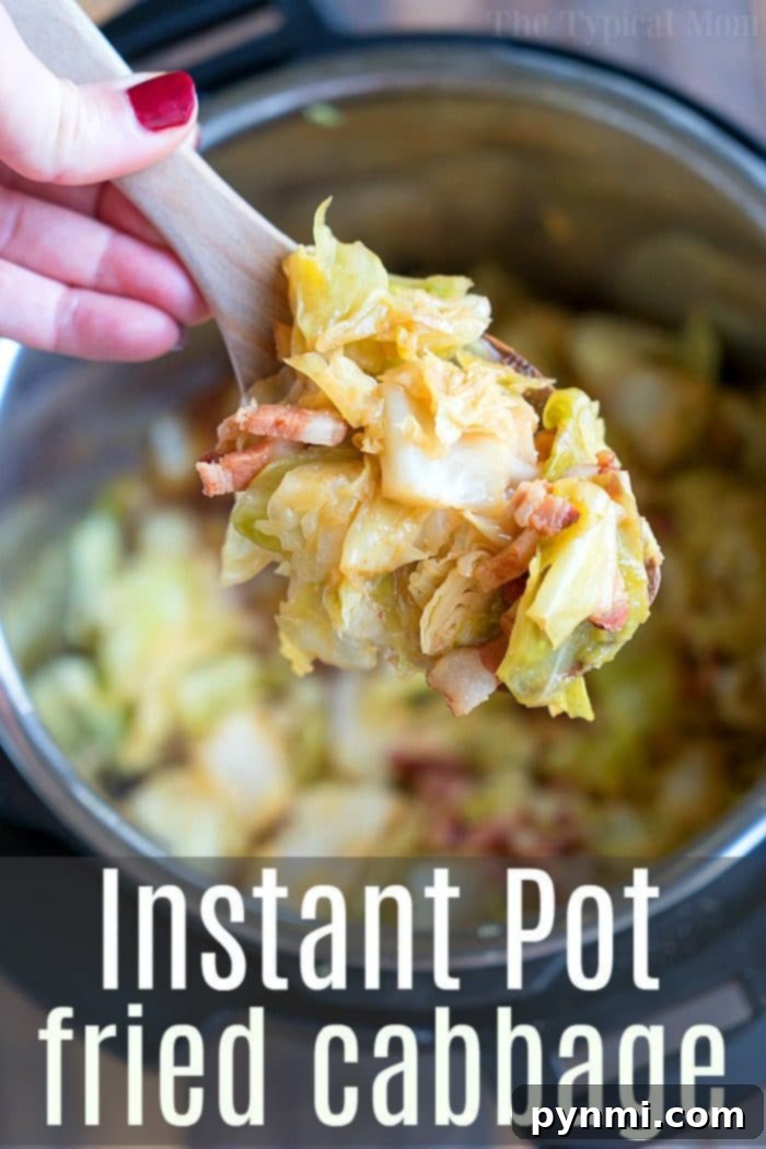 Pressure cooker fried cabbage is amazing! If you love cabbage and bacon you will enjoy this. Love my Instant Pot! #instantpot #instantpotrecipes #pressurecooker #bacon #friedcabbage #cabbage #thetypicalmom Pressure Cooker Fried Cabbage