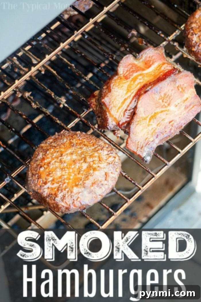 Juicy smoked hamburgers fresh off the smoker, ready to be served.