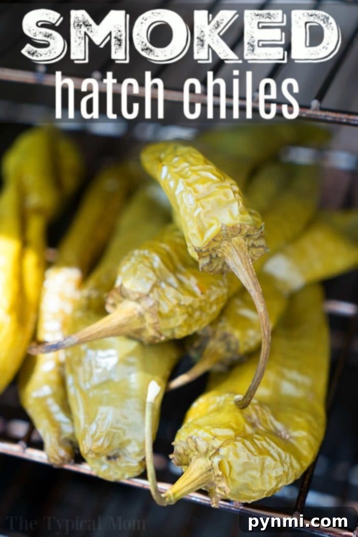 Smoked Hatch Chiles ready to be used in various dishes, showcasing their rich, smoky texture.