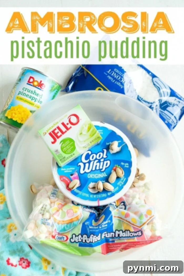 Pistachio Pudding Ambrosia served in a glass bowl