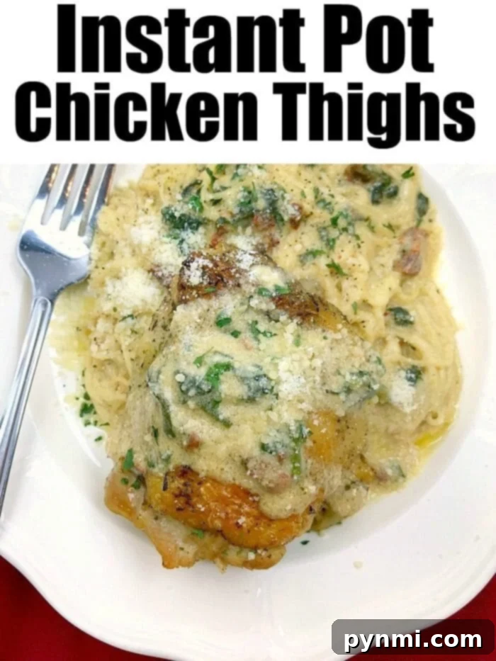 Close-up of Instant Pot creamy bone-in chicken thighs ready to serve