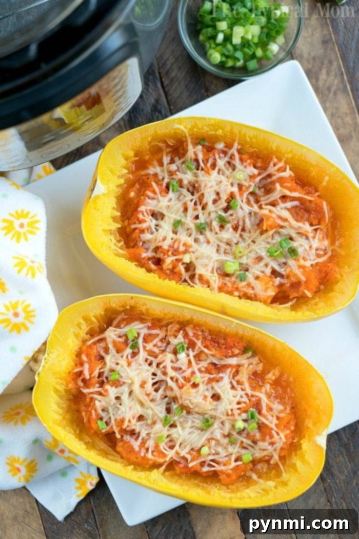 Spaghetti squash spaghetti is easy. Then make squash noodles with spaghetti sauce. #spaghettisquash #instantpot #ninjafoodi #pressurecooker #squash #noodles spaghetti squash pasta with sauce