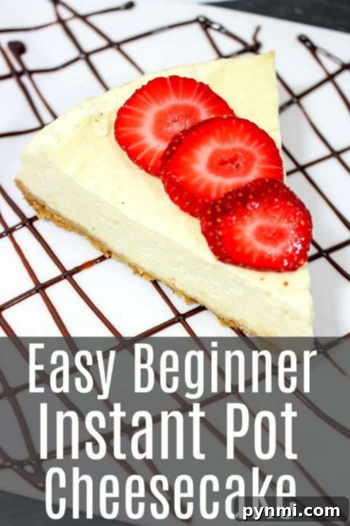 This Instant Pot cheesecake recipe is easy for beginners and a fail proof way to make your favorite pressure cooker dessert with just a few ingredients! #instantpot #pressurecooker #cheesecake #easy #simple #instantpotrecipes Cheesecake made in an instant pot with a spoon