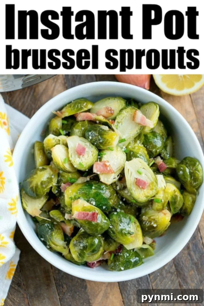 Instant Pot Brussels sprouts with bacon and Parmesan. #instantpotrecipes #instantpot #brusselsprouts Pressure cooker Brussels sprouts garnished with fresh herbs and Parmesan