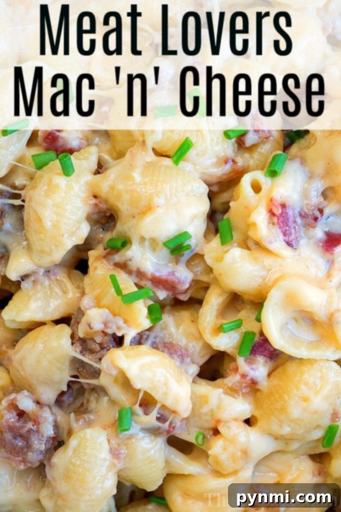 Meat lovers pressure cooker mac and cheese recipe is creamy and filled with bacon and sausage! A hearty Instant Pot dinner anyone will love for sure. #instantpotrecipes #pressurecooker #macandcheese #macaroniandcheese #meatlovers #sausage #ninjafoodi #ninjafoodirecipes #bacon #pasta #macaroni #dinner #thetypicalmom Meat Lovers Pressure Cooker Mac and Cheese