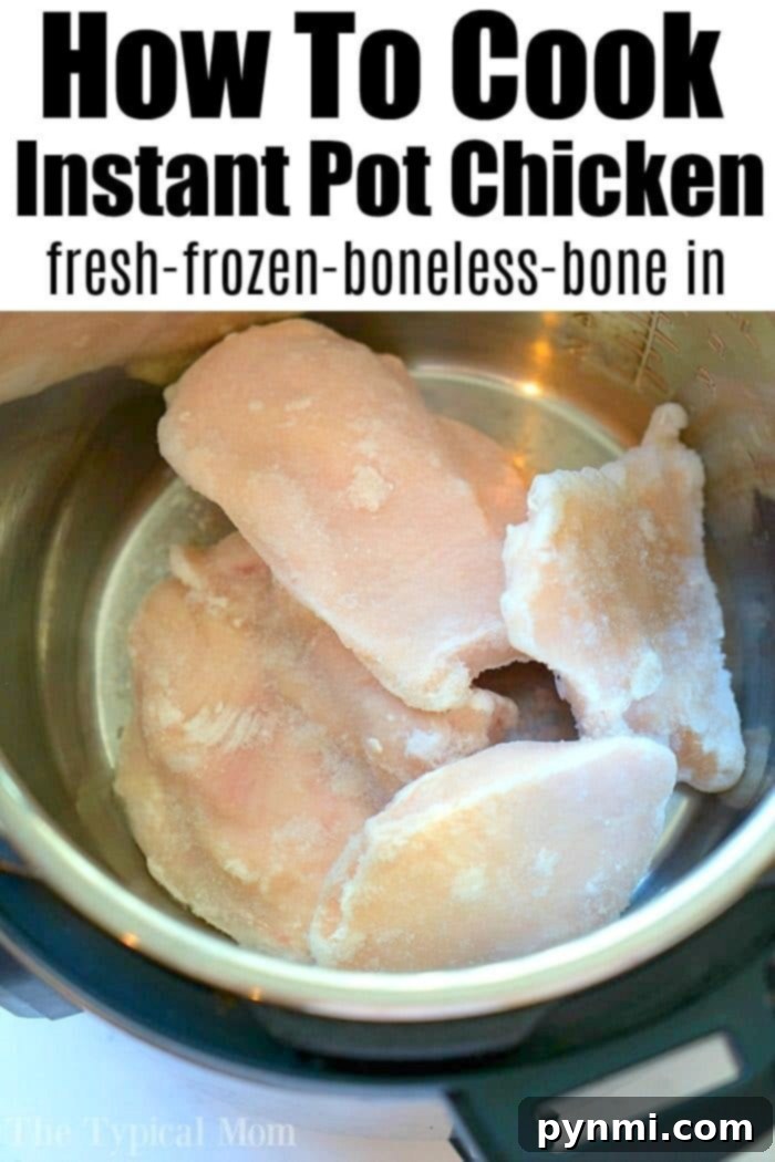 Optimize your Instant Pot chicken cooking with precise times for frozen and fresh breasts, plus handy printables. #instantpot #pressurecooker #chicken #howtocook #frozen #fresh #cook #times Tender Instant Pot chicken breasts