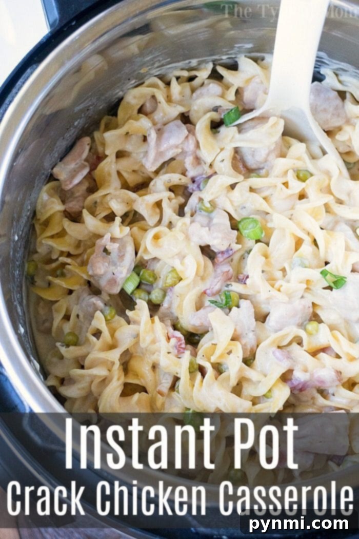 Make quick and easy Instant Pot chicken casseroles with precise cook times for frozen and fresh poultry. #instantpot #pressurecooker #chicken #howtocook #frozen #fresh #cook #times Instant Pot Crack Chicken Casserole