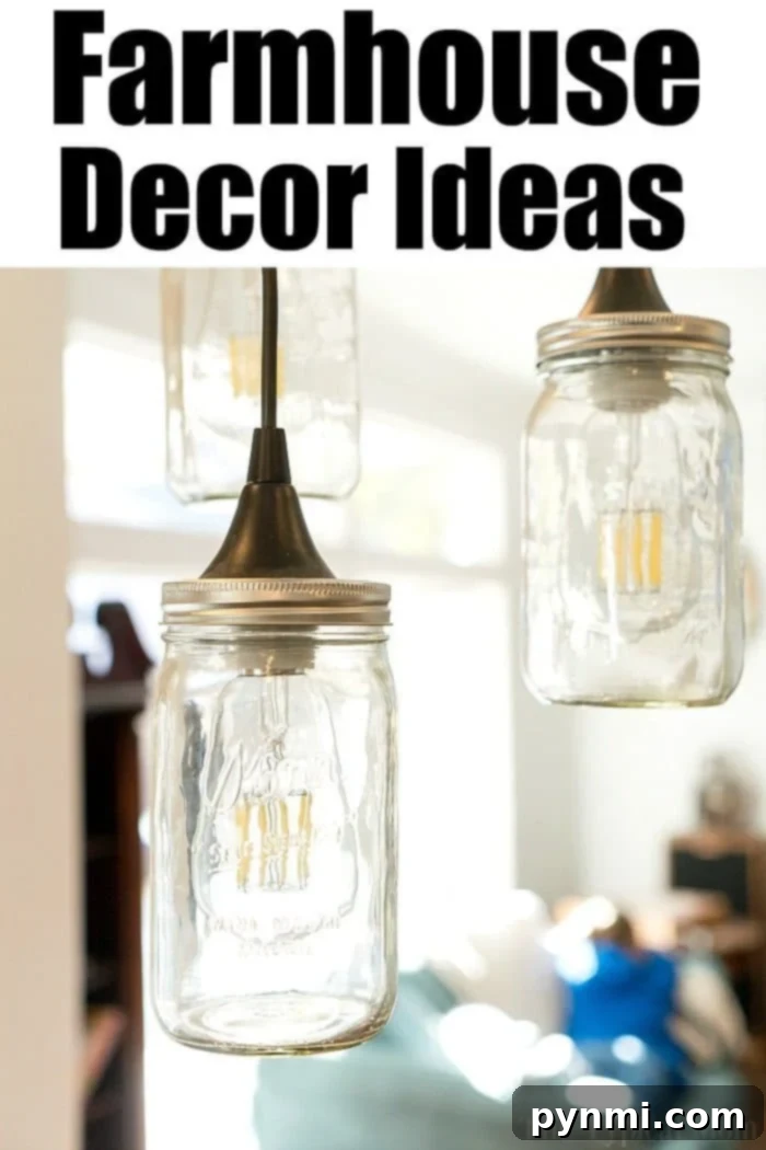 Our stunning mason jar hanging lights are a highlight! See how we transformed our dark kitchen into a bright room with fun Farmhouse kitchen decor and a barn door pantry everyone loves! #farmhouse #decor #masonjar #barndoor #decorating #kitchen #table #lights #chairs Mason Jar Hanging Lights for Kitchen