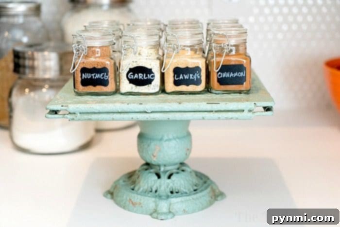 Discover the best cute spice rack organization idea in our bright Farmhouse kitchen, transformed with fun decor and a beloved barn door pantry! #farmhouse #decor #masonjar #barndoor #decorating #kitchen #table #lights #chairs Farmhouse Kitchen Spice Rack Organization