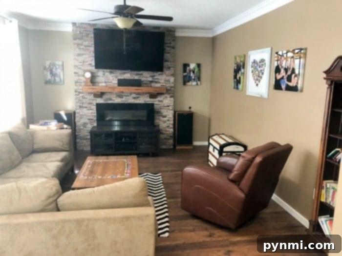 Before and After: Dark, Dated Living Room Awaiting Shiplap Makeover Living Room Before Shiplap and Renovation