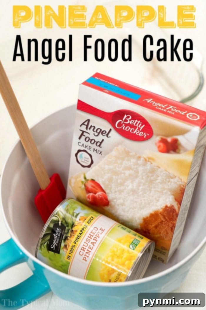 Heavenly Pineapple Delight 3 Two ingredient pineapple angel food cake in a baking dish, cut into squares, ready to be served.