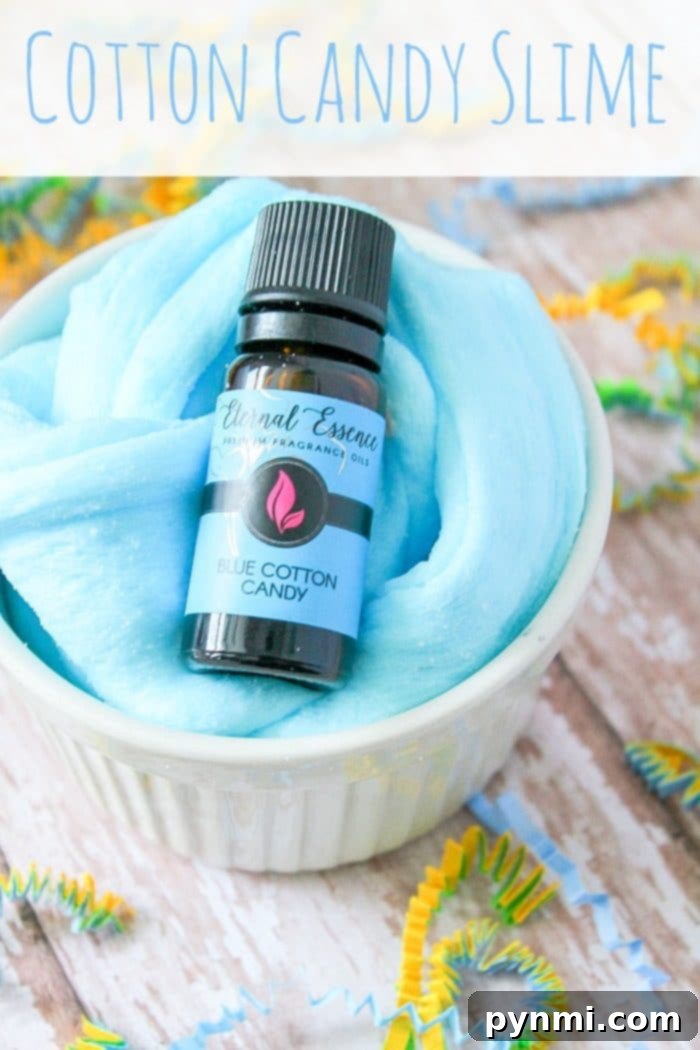 Gather your ingredients for a fun and easy cotton candy slime project at home. Ingredients for making homemade cotton candy scented slime laid out, including glue, liquid starch, and instant snow.