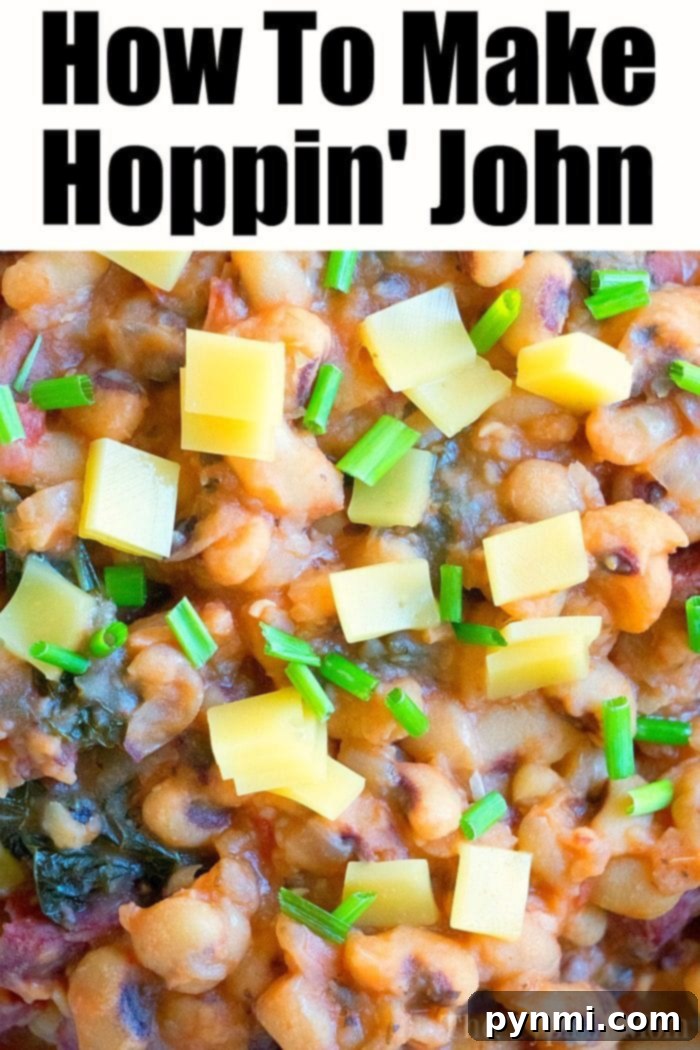 Easy Instant Pot Hoppin' John recipe, served over rice with a rich, savory broth