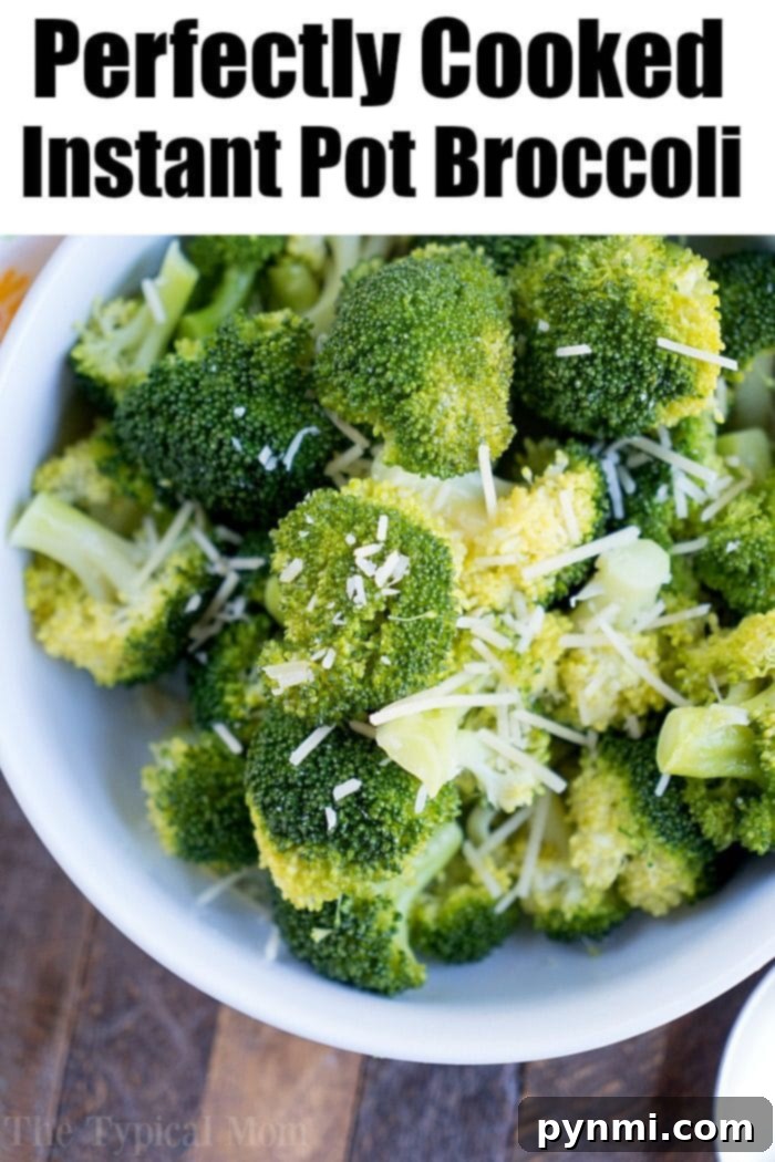 Close-up of vibrant green pressure cooker broccoli florets, perfectly steamed and ready to serve.