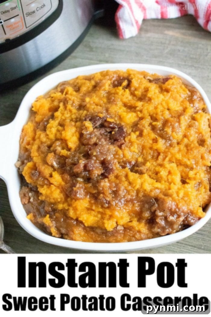 This Instant Pot sweet potato casserole is the perfect Thanksgiving side dish or make it year round and serve it with dinner as a real treat! #instantpot #pressurecooker #sweetpotatoes #sweetpotatocasserole #sidedish #instantpotrecipes #thetypicalmom #thanksgiving Instant Pot Sweet Potato Casserole: A perfect Thanksgiving side dish