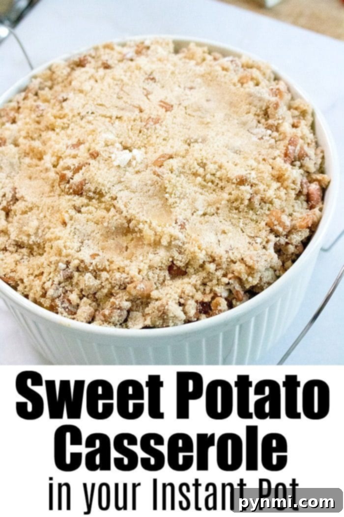 This Instant Pot sweet potato casserole is the perfect Thanksgiving side dish or make it year round and serve it with dinner as a real treat! #instantpot #pressurecooker #sweetpotatoes #sweetpotatocasserole #sidedish #instantpotrecipes #thetypicalmom #thanksgiving Instant Pot Sweet Potato Casserole 3: Ready to serve